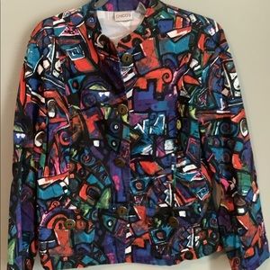 Chico’s Colorful Button Up Ruffled Jacket